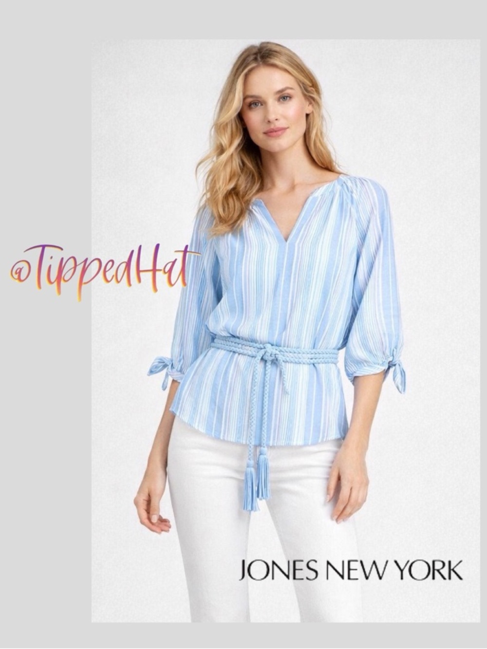 NWT $80 Karen Kane Linen Blend Top – 3/4 Tie Sleeves